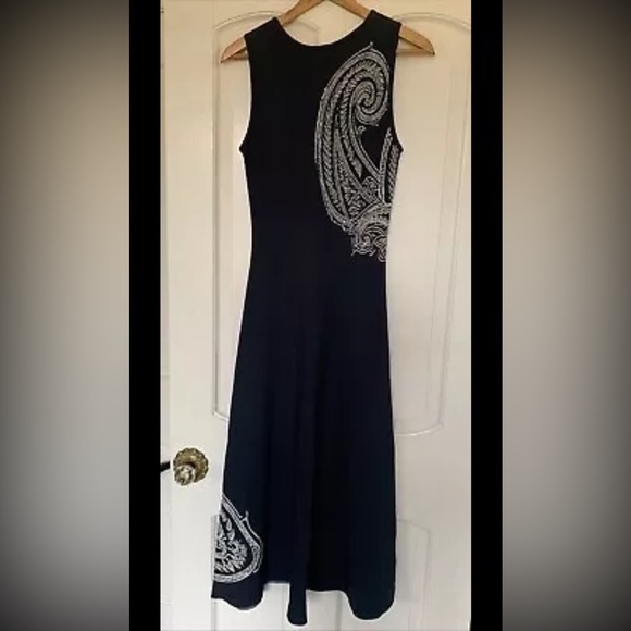 Etro Placed Paisley Knit Midi Sleeveless Dress Navy White New Size 40 US 4 $2165 - Picture 14 of 16